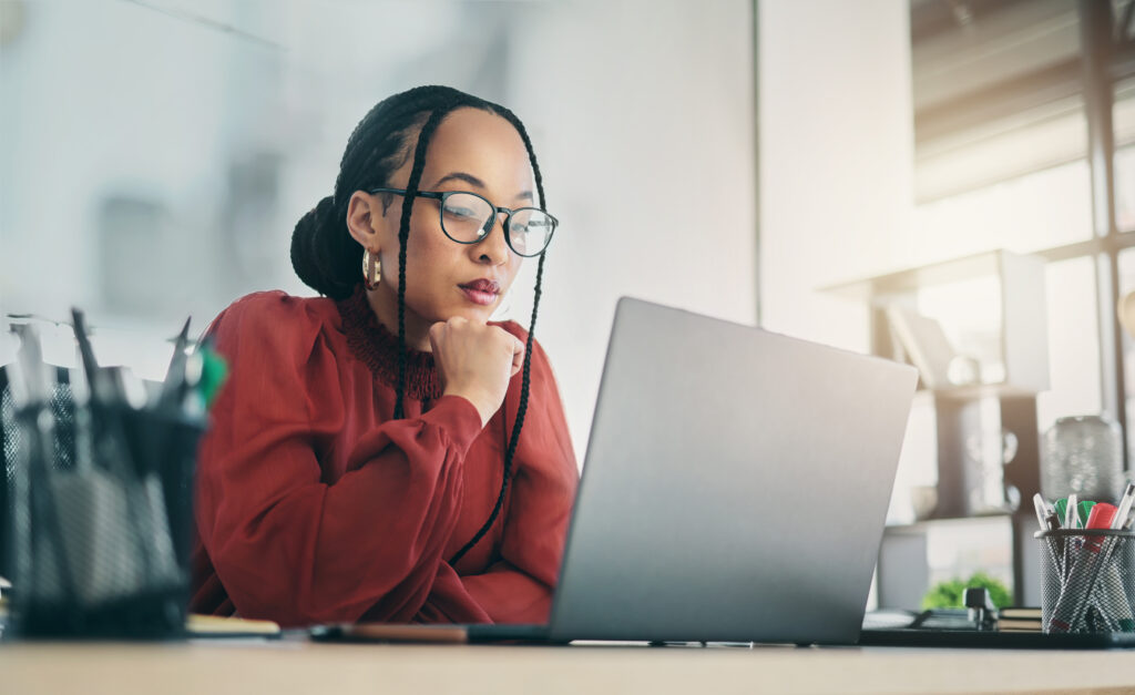 Woman doing online research